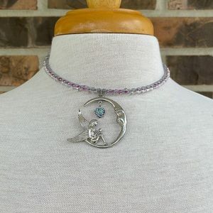 Handmade Moon Fairy Pendant Wrap Around Necklace